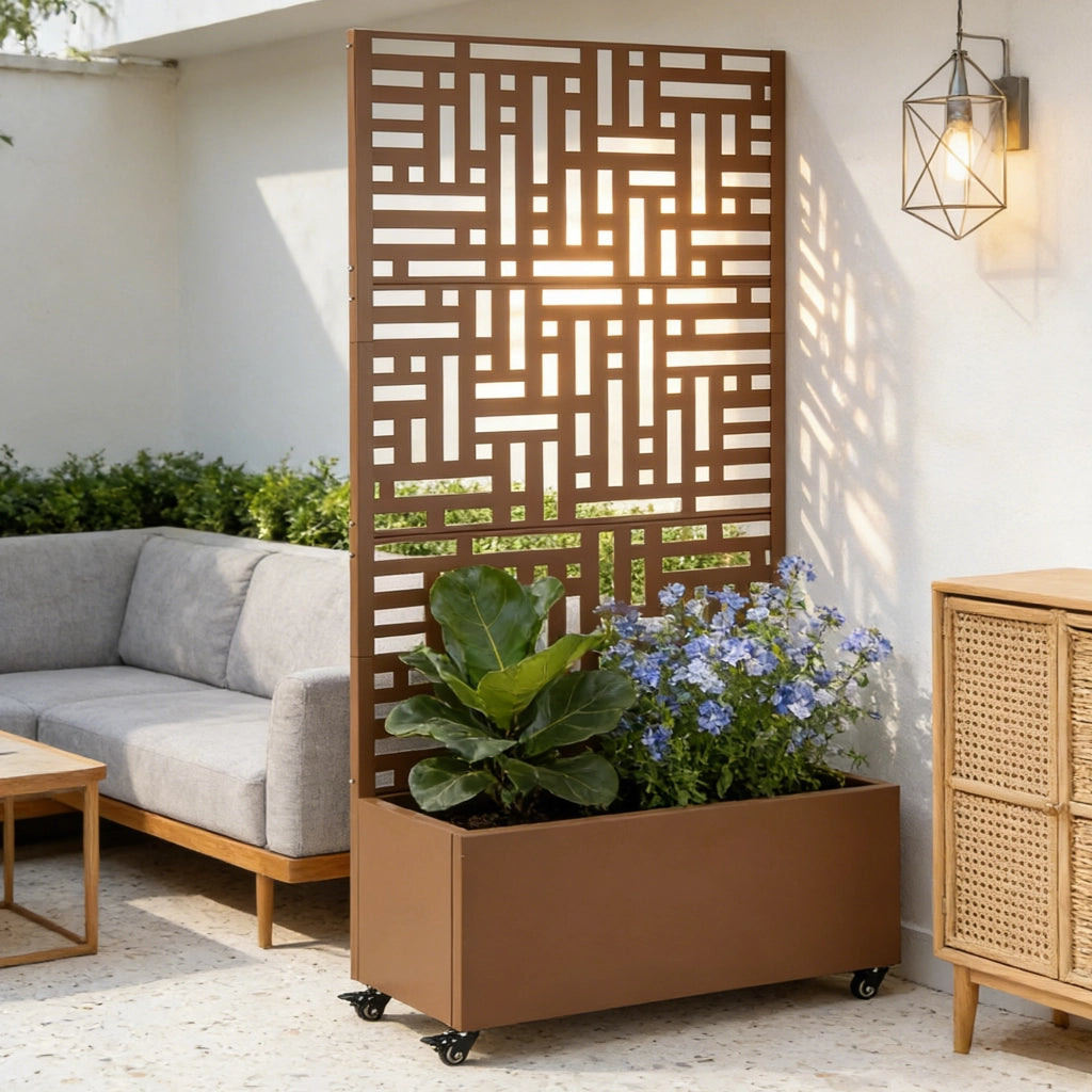 Fioriera con Spalliera Bernalda a 4 Rotelle 186 x 120 x 40 cm - Acciaio Marrone casa.pro