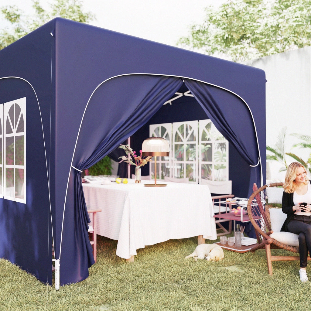 Gazebo 3x3m gazebo pieghevole a prova d'acqua resistente all'acqua e stabili invernali protezione UV 50+ tenda da giardino pieghevole con 4 pannelli laterali gazebo da giardino a borsa per il campeggio blu scuro