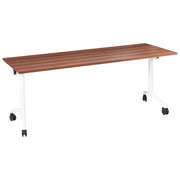 Scrivania rettangolare pieghevole con rotelle portatile con struttura in metallo marrone scuro e bianco 180 x 60 cm stile moderno