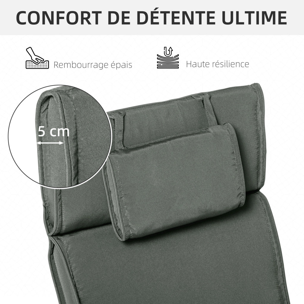 Cuscino da bagno di sole per chaise longue con cerniera e cinturino ¨C zephmum ¨C grigio 198x53x5 cm