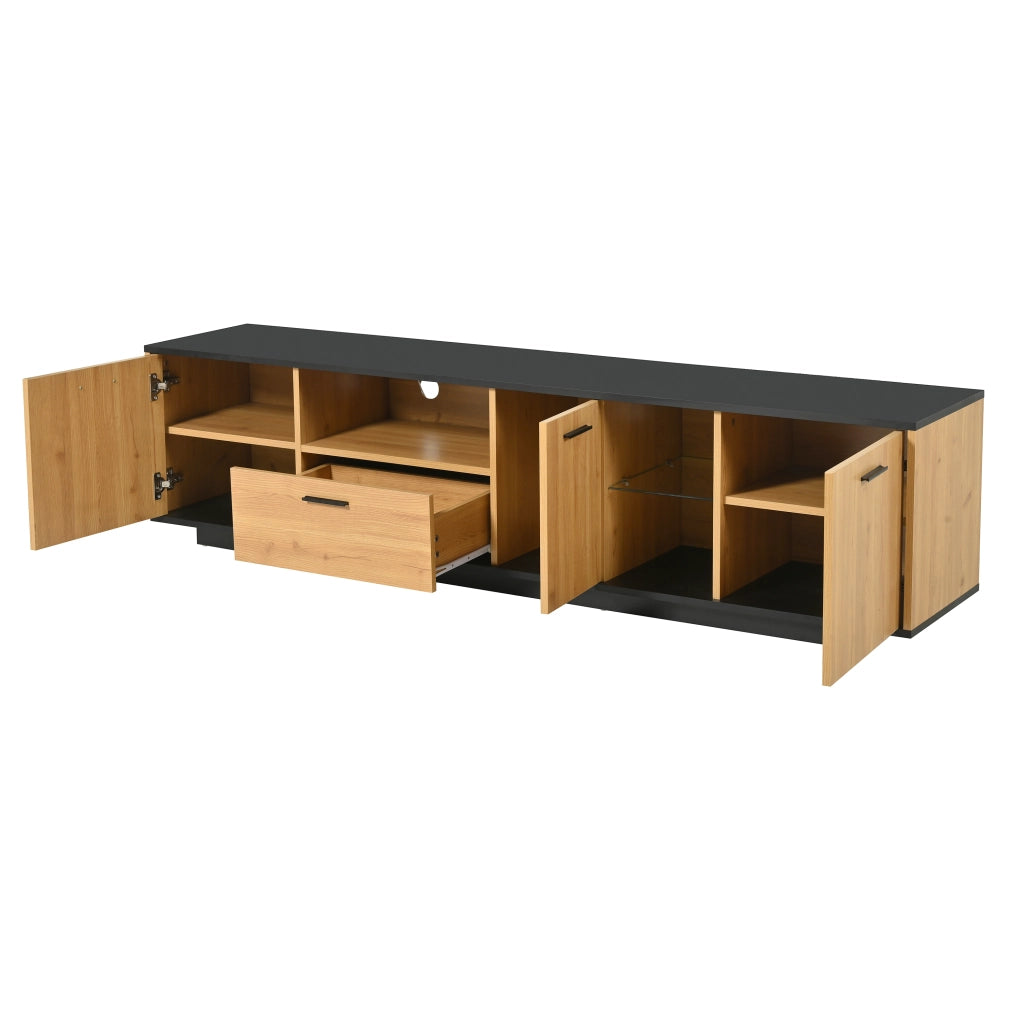 Mobile TV con Cassetto, 3 Ante e Vetro ¨C Xylo ¨C Nero, Legno Naturale, LED