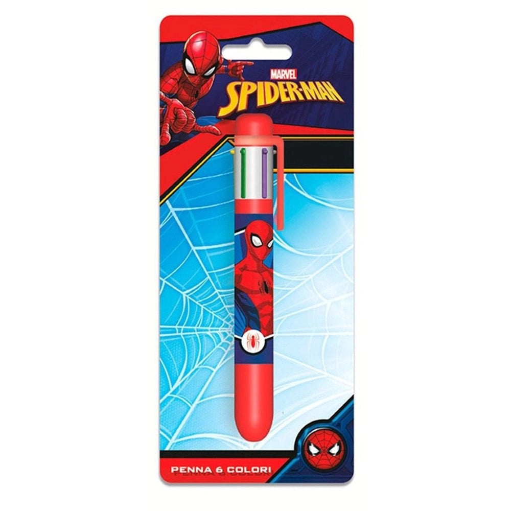Trade Shop - Penna Con 6 Colori Spiderman Accessorio Scuola Regalo Cancelleria Bambini 961747 -