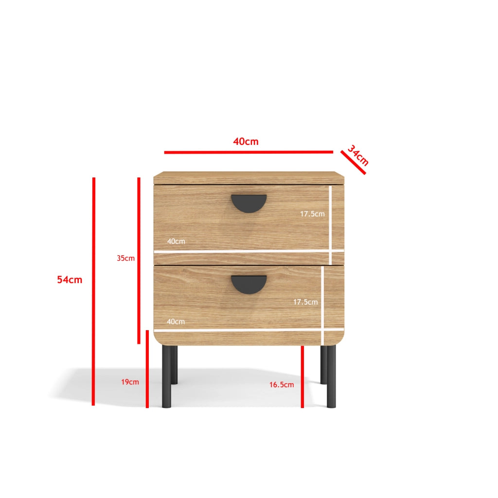Comodino Herdasa 2 cassetti rovere dorato 55×40×34