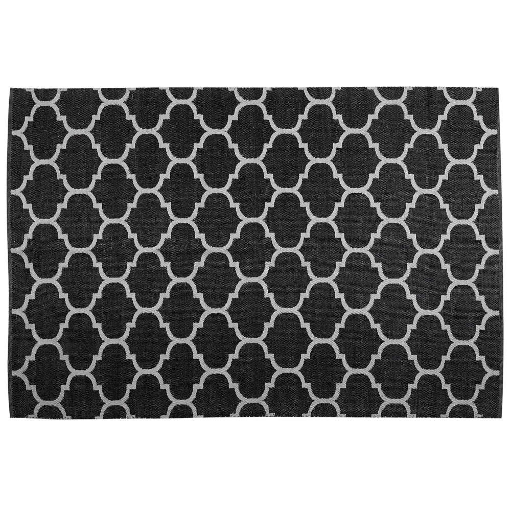 Tappeto tappetino Moquette Bianco e Nero Reversibile Materiale Sintetico Esterno e Interno Motivo Quadrifoglio Rettangolare 140 x 200 cm