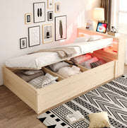 Letto multifunzione 90x200 cm con presa integrata; LED e contenitore idraulico; colore legno