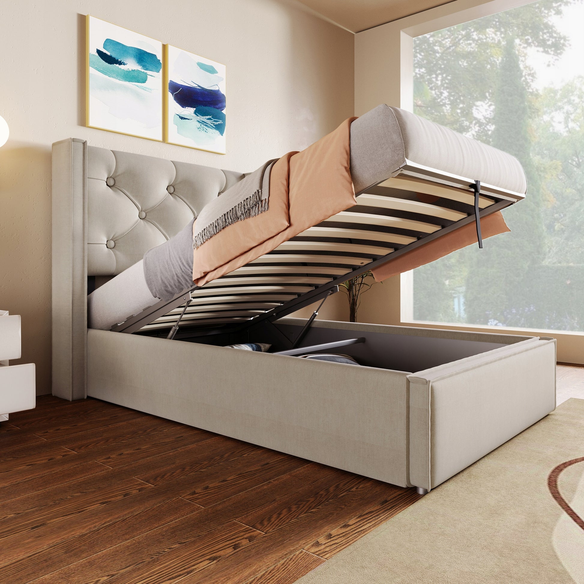 Letto imbottito 90x200 - Xylo - Grigio chiaro con telaio sollevabile