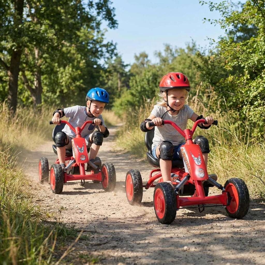 Go Kart a Pedali per Bambini, Veicolo a Pedali con Sedile Regolabile, 4 Ruote Resistenti, Macchina Elettrica per Bambini 3-8 Anni, Portata 30 kg (Rosso)