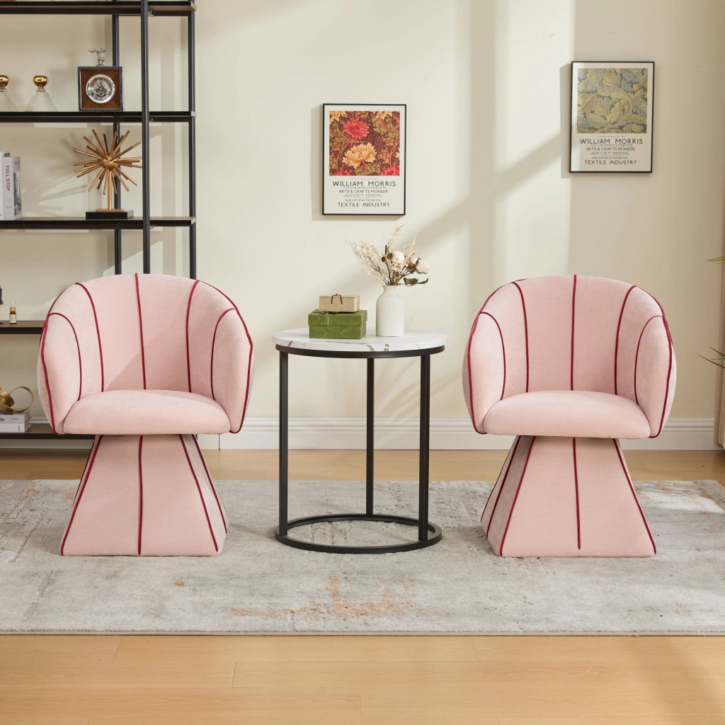 Poltrona girevole in tessuto Chenille rosa, con schienale alto, braccioli larghi e montaggio semplice