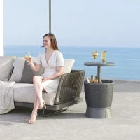 Tavolo da Giardino 3 in 1, Tavolo da Cocktail con Secchio per Ghiaccio, Piano Telescopico per Giardino, Ø 49 x 58-84 cm, Grigio