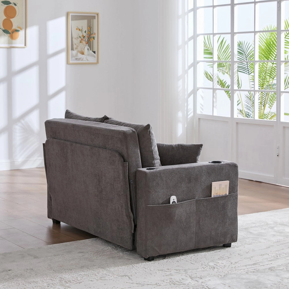 Divano Letto Multifunzione in Tessuto con USB e Contenitore ¨C Xylo ¨C Grigio