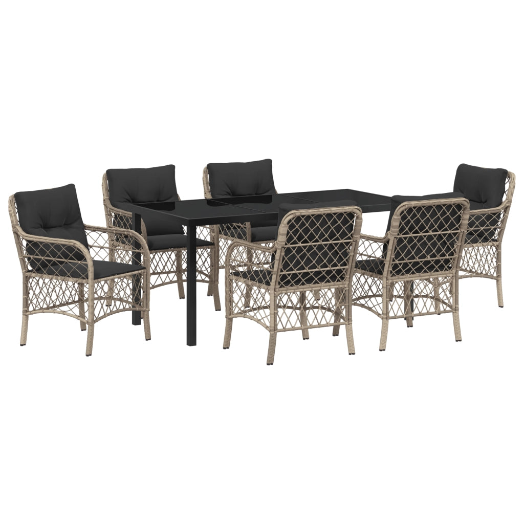 Set da Pranzo da Giardino da 7 Pezzi con Cuscini Grigio Chiaro Polyrattan