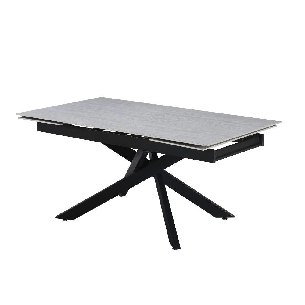 Tavolo allungabile Trivia con piano in ceramica larice beige e gambe in metallo nero 160x90x75.5H