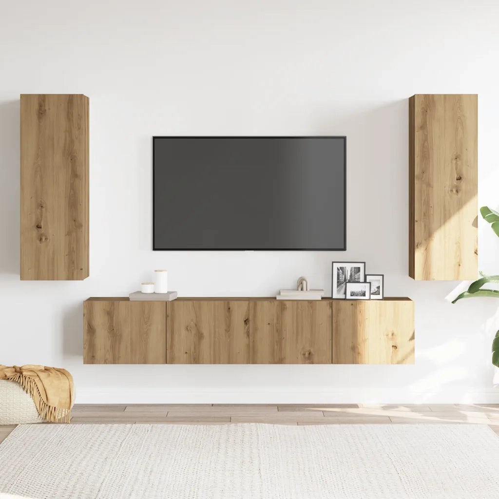 Mobili TV a Parete 4 pz-Credenza per TV sospesa Rovere Artigianale in Legno Multistrato 817380
