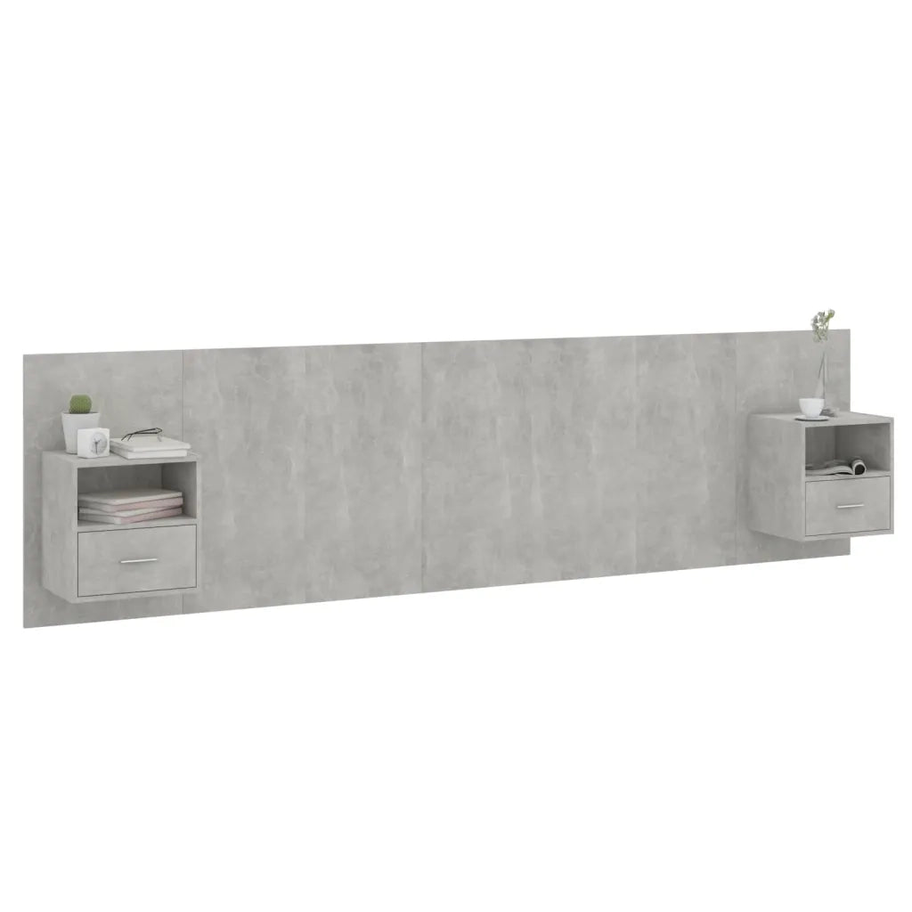 Testiera | Testata Letto con Armadietti Legno Multistrato Grigio Cemento