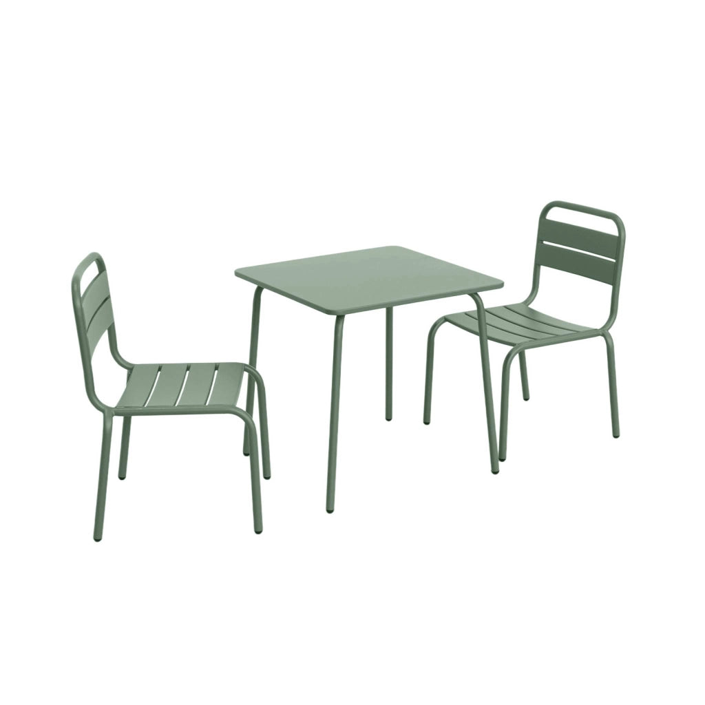 Set tavolino in metallo per bambini e 2 sedie, verde grigio