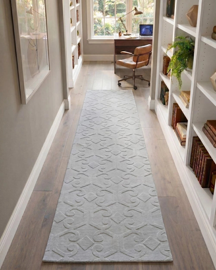 Tappeto decorativo rettangolare in jacquard 80 x 300 cm, grigio chiaro design elegante