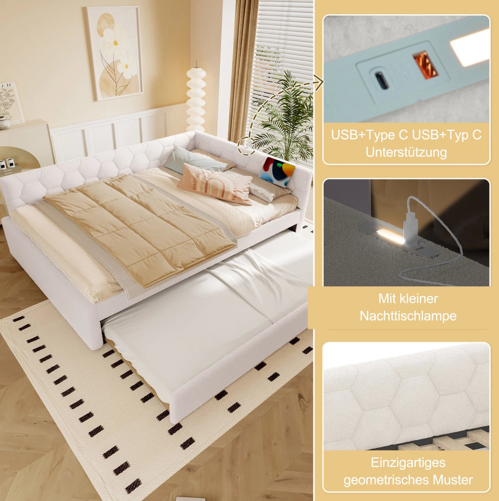 Letto da giorno 140x200 cm con letto estraibile e USB