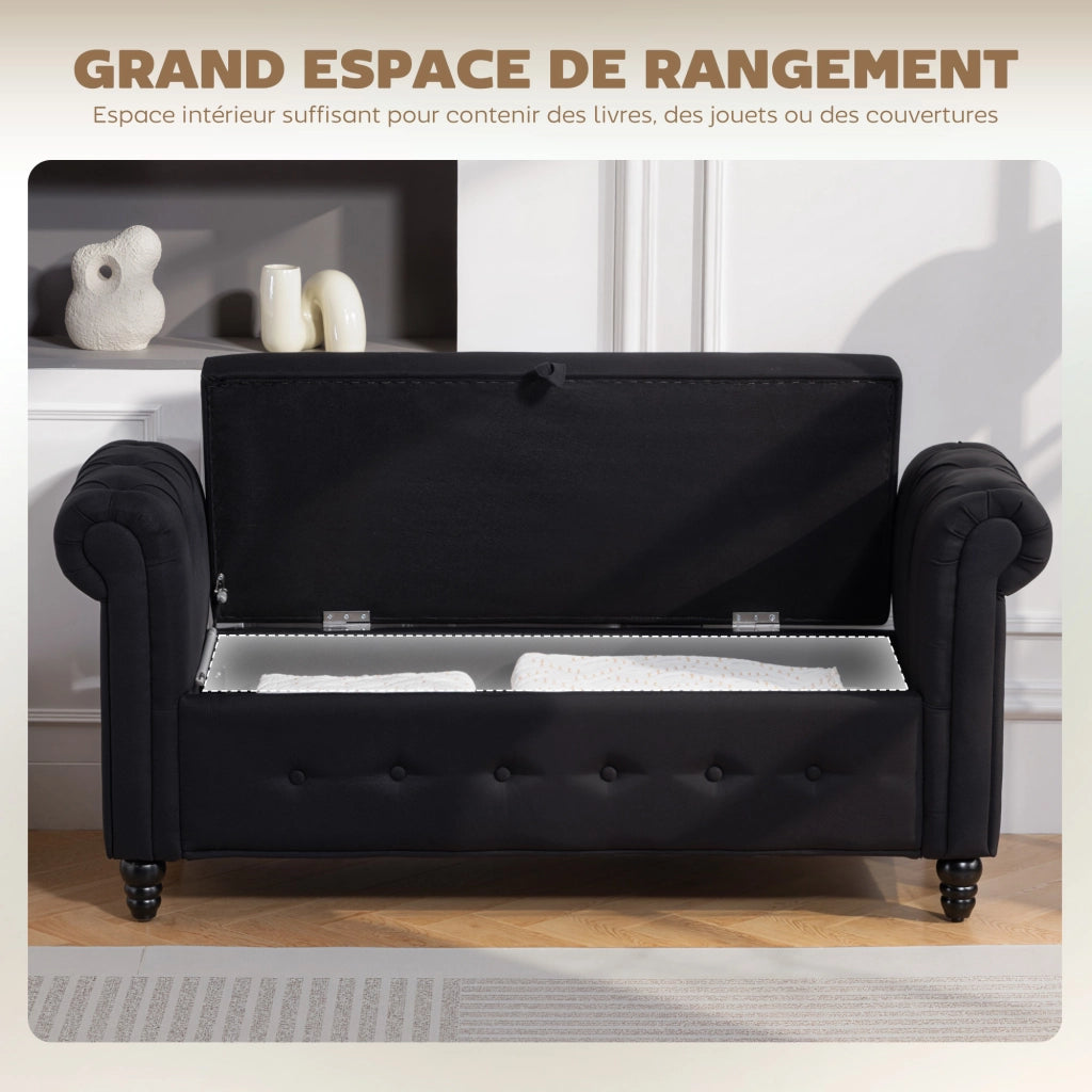 Banco imbottito con contenitore ¨C zephmum ¨C 146.5x49x72 cm tessuto nero legno