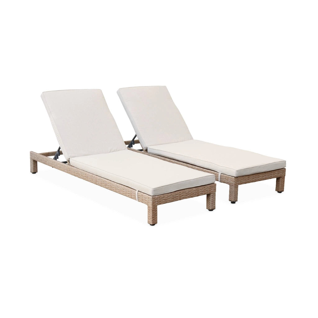 Set 2 lettini prendisole in resina intrecciata, marrone naturale