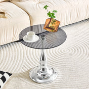 Tavolino basso rotondo in vetro temperato con base in metallo per soggiorno e camera da letto argento 50 × 51,5 cm