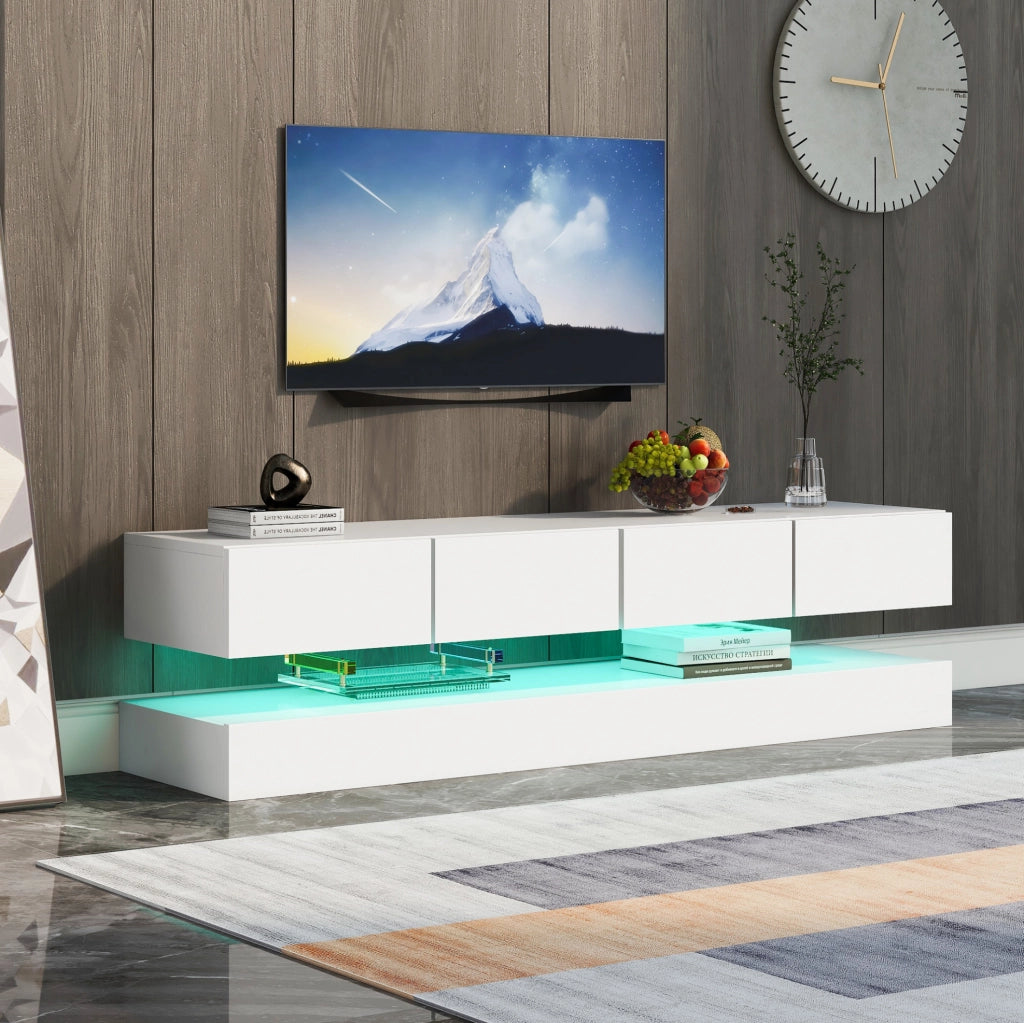 Mobile TV sospeso con LED controllabile da app, 4 cassetti, MDF bianco 130 cm