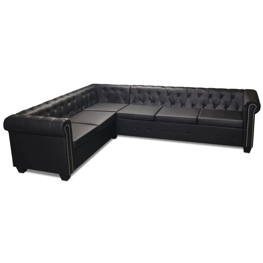 Divano angolare Chesterfield 6 posti similpelle nera 02_0020847