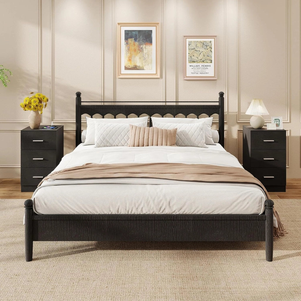 Comodino Camera da Letto 37 x 34 x 66,5cm, Cassettiera in Legno Moderno con 3 Cassetti, Mobile Salvaspazio per Soggiorno, Ufficio e Camerretta (1,Nero Legno)