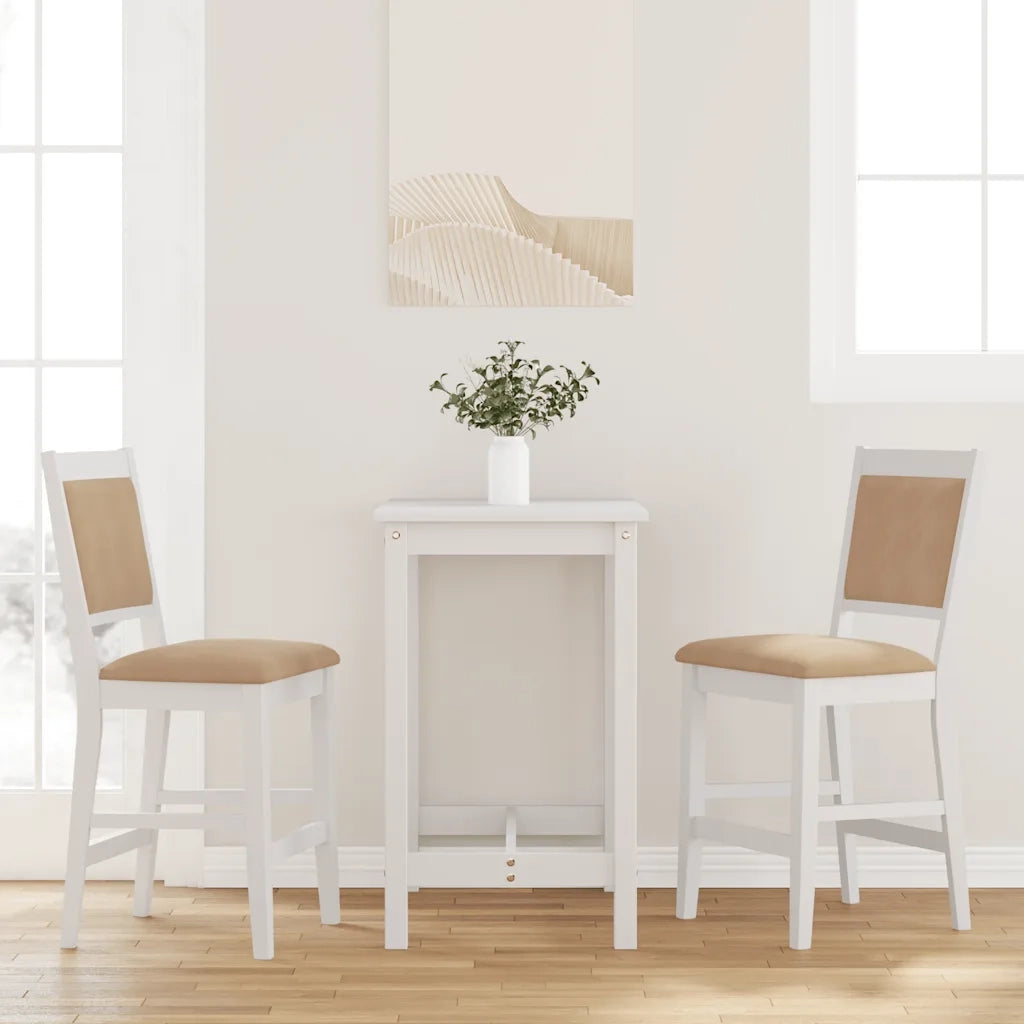 Sgabelli da Bar con Cuscini 2 pz Bianco Legno Massello di Hevea