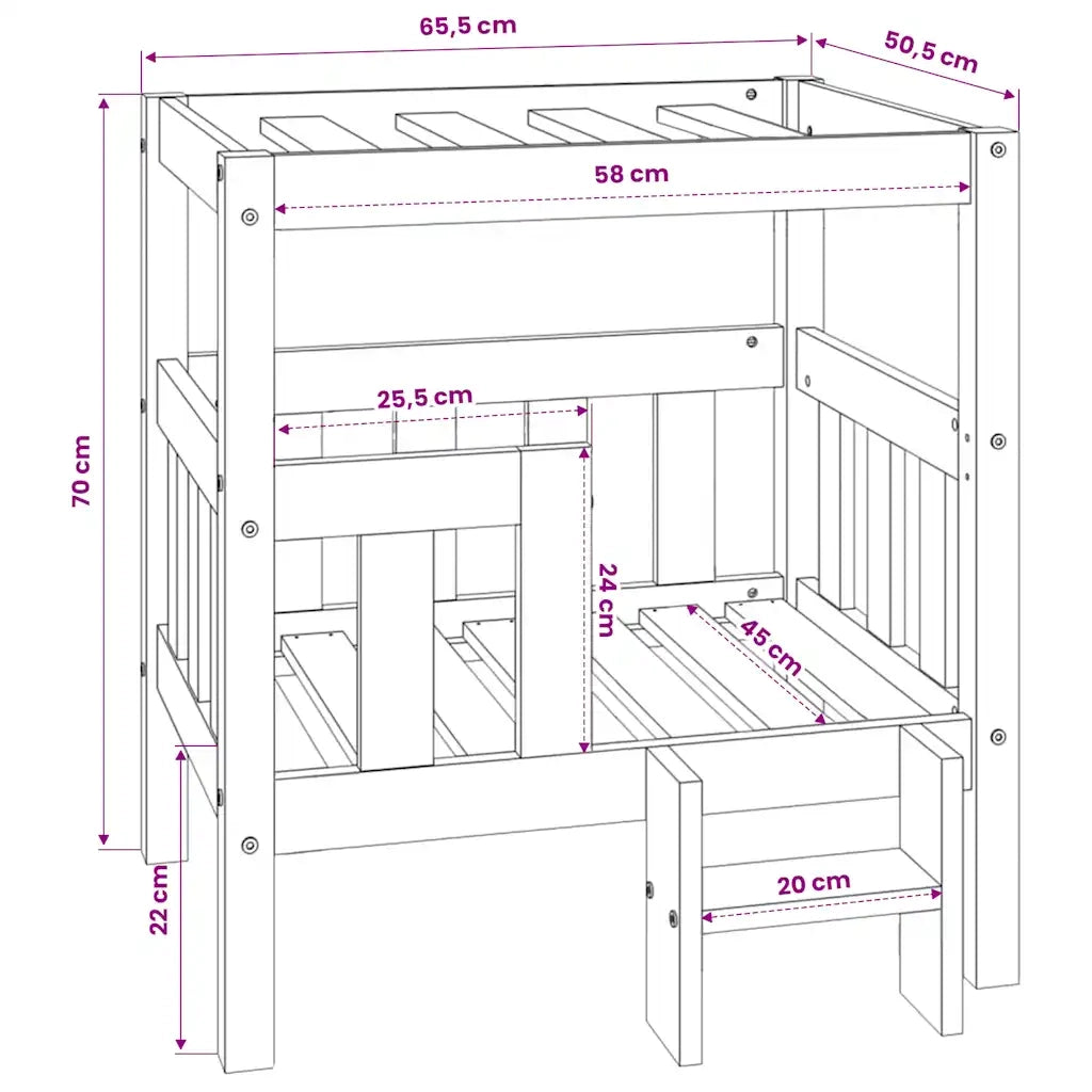 Cuccia per Cani Nera 65,5x50,5x70 cm in Legno Massello di Pino 822376