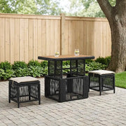 Set da Pranzo per Giardino 3 pcs Nero e Crema polyrattan