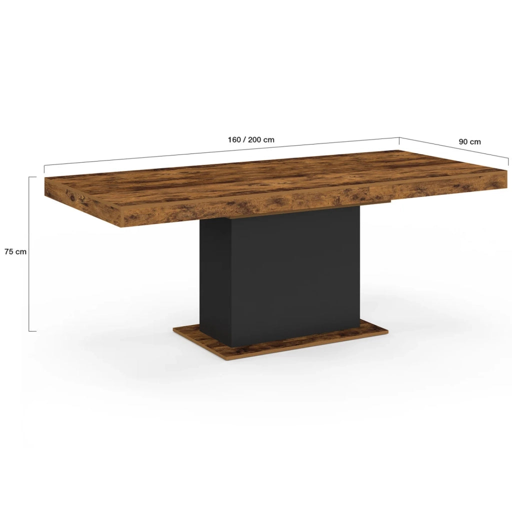IDMarket - Tavolo da pranzo rettangolare allungabile EDEN 6-10 persone Legno effetto antico e nero 160-200 cm
