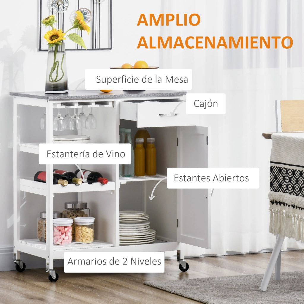 Carro da cucina con ruote ¨C zephmum ¨C bianco 76x48x88 cm