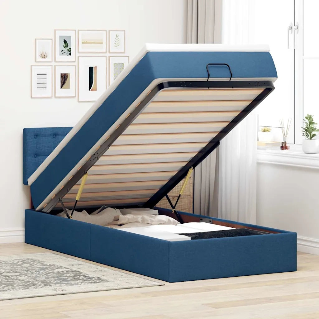 Struttura Letto Pouf con Materasso Blu 90x190 cm in Tessuto 3312442