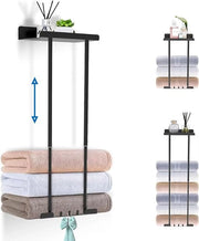 Sostegno asciugamano senza perforazione, retrattile, 38-75 cm, sostegno asciugamano, acciaio inox, nero, con spugna per bagno, cucina, sostegno asciugamano per parete