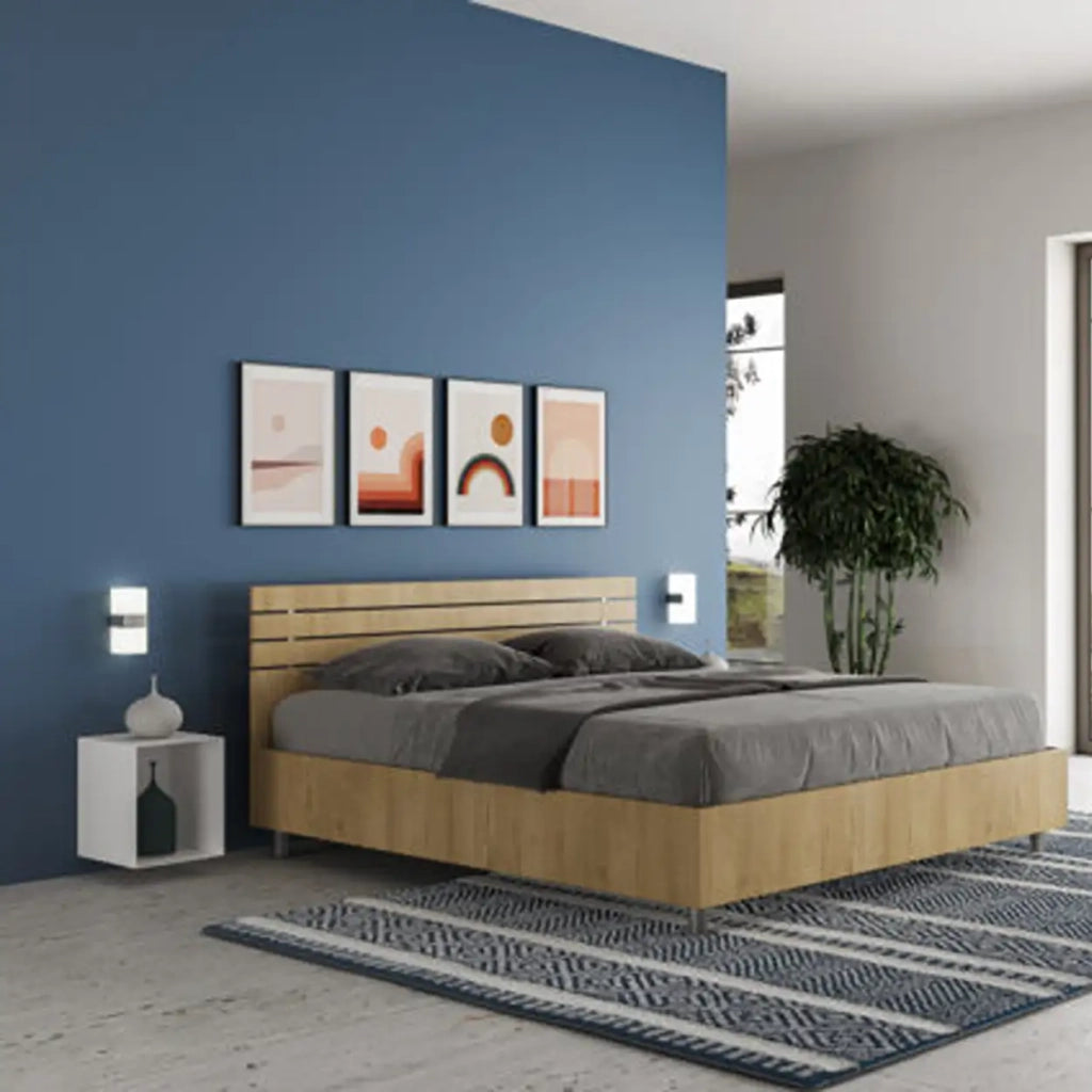 Letto matrimoniale contenitore doppia alzata 160x190 testata dritta con doghe quercia Ankel