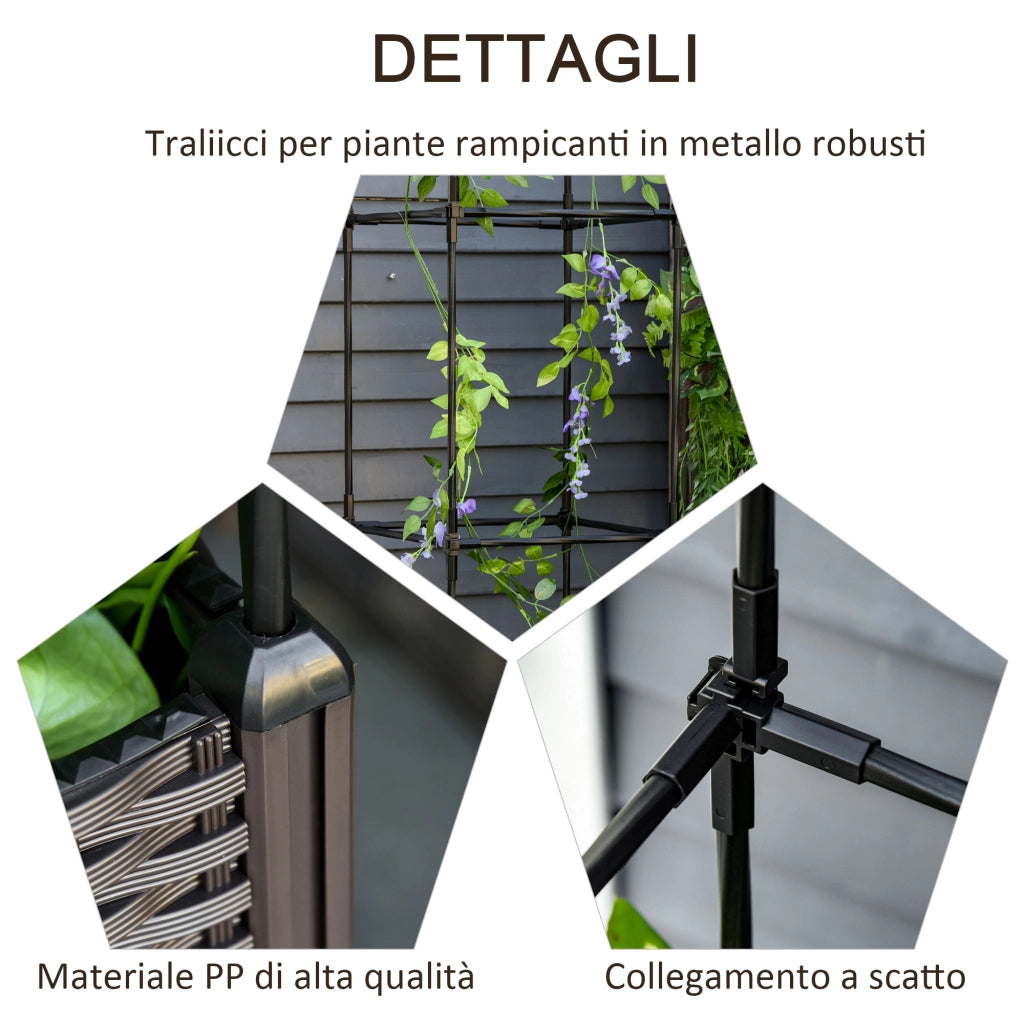 EasyComfort Fioriera da Esterno con Vaso Autoirrigante e Griglia Scaffale per Piante Rampicanti Marrone e Nero, 40x40x177cm