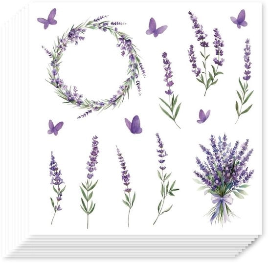 Pianificatore Lavanda 20 Fogli - Adesivi Autoadesivi - Fogli di Disegno Fiori/Cestino/Bouquet - Decorazione - Scrapbook - Festa Tematica