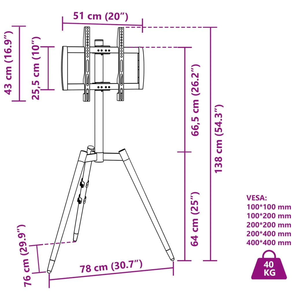 vidaXL Piedistallo TV per Schermo 37" - 65" Max VESA 400x400 mm 40 kg