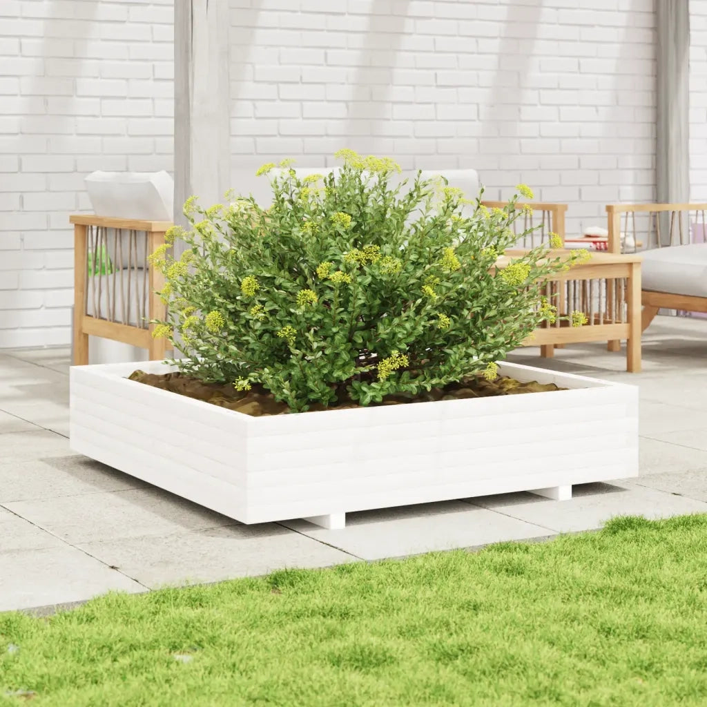 Fioriera da Giardino Bianca 110x110x26,5 cm in Legno di Pino 847324