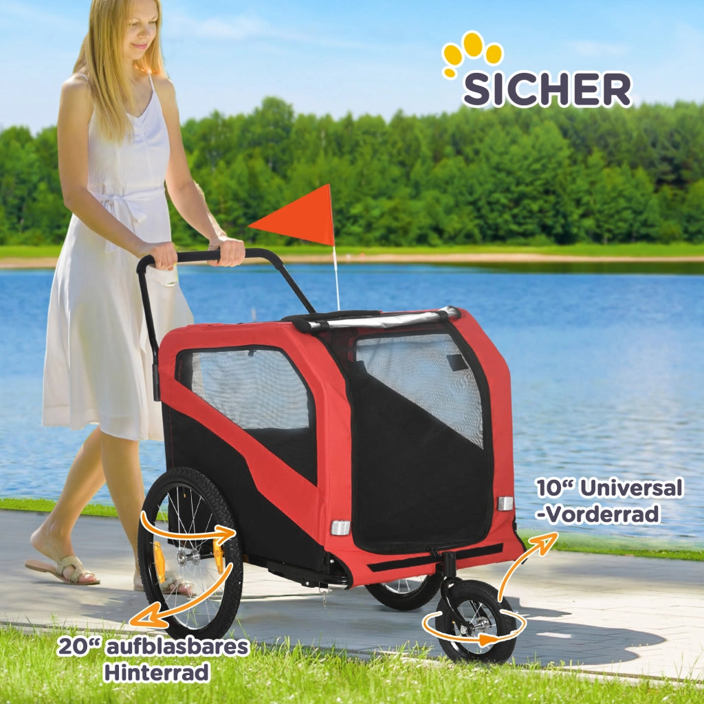 Rimorchio Bicicletta per Bambini ¨C Xylo ¨C Rosso con Riflettori e Bandiera 170x77x90 cm