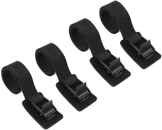 Pacco di 4 cinturoni di fissaggio con chiusura a vite, 50 cm cinturoni di fissaggio regolabili, neri, cinturoni di fissaggio molto resistenti per camping, auto, moto, bicicletta, rimessa e bagaglio – robusti e multiuso