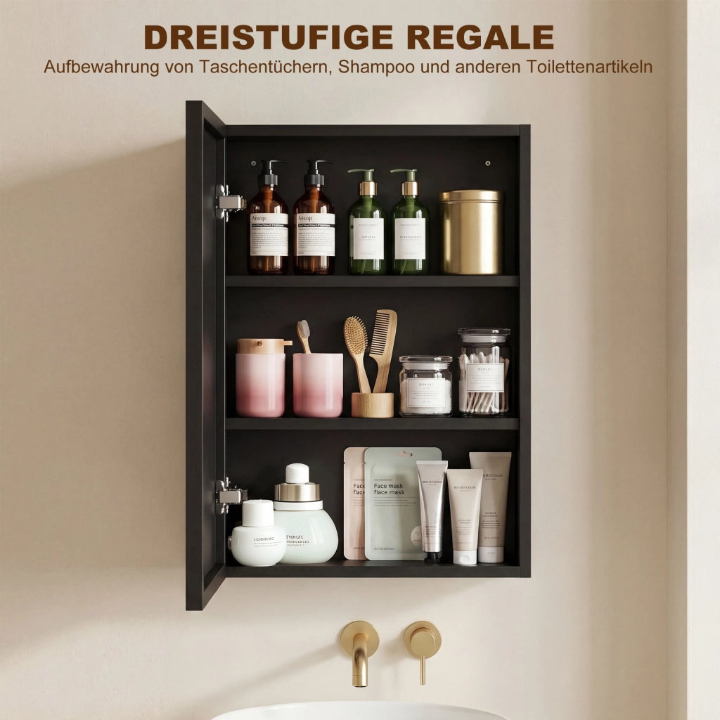 Armadietto Specchio Mobile Bagno Sottolavabo ¨C Zephmum ¨C Nero 40x12x60cm