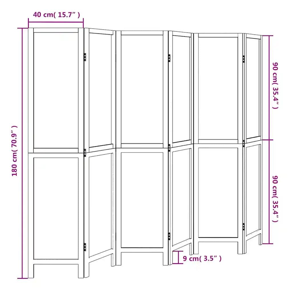 Divisorio Ambienti | Divider per stanze | Paravento 6Pannelli Bianco Legno Massello di Paulownia