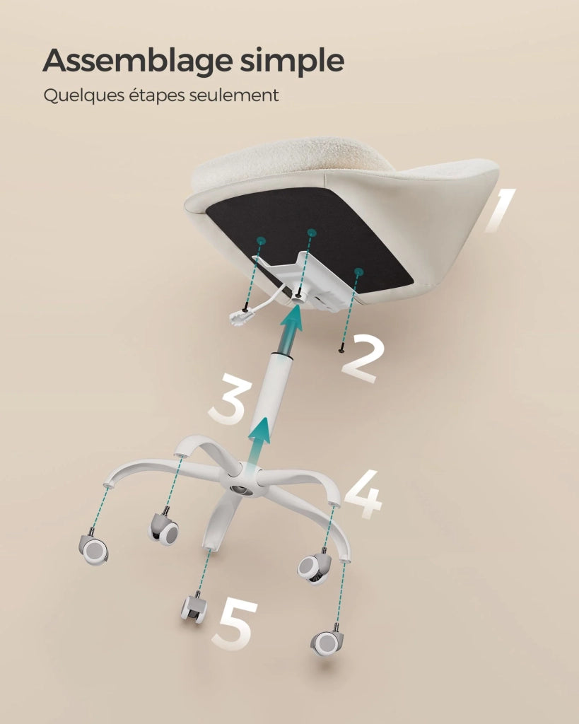 Sedia da ufficio girevole seduta comoda imbottitura in schiuma altezza regolabile per ufficio camera da letto sala riunioni beige 12_0004874
