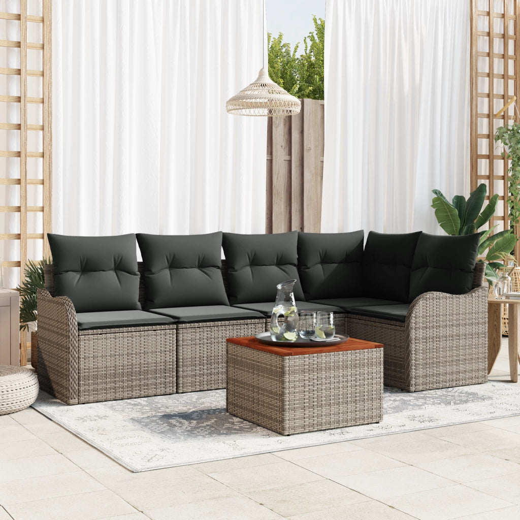 Set di divani da giardino 6 pezzi  con cuscini Grigio Rattan Sintetico Acacia