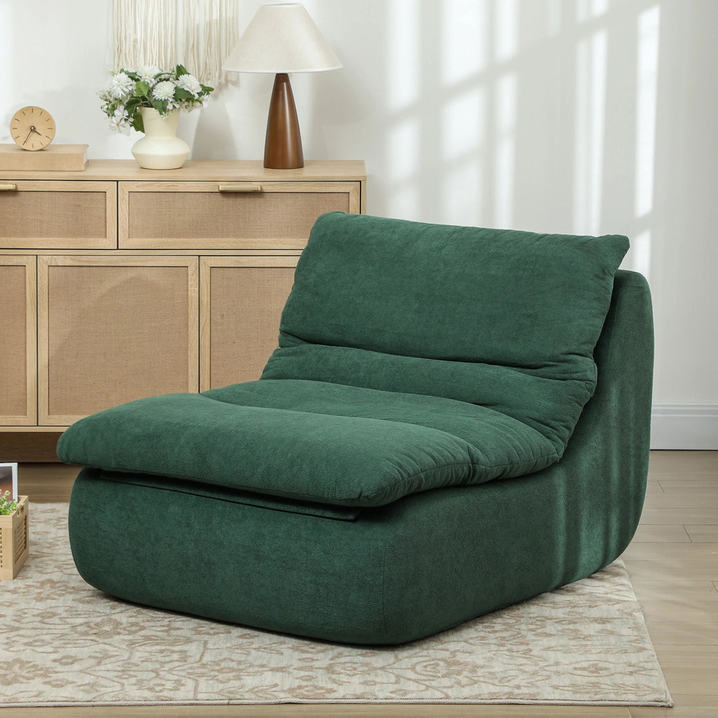 Poltrona da Salotto Design Moderno da Terra 82x103x75 cm in Tessuto Effetto Velluto e Schiuma Verde