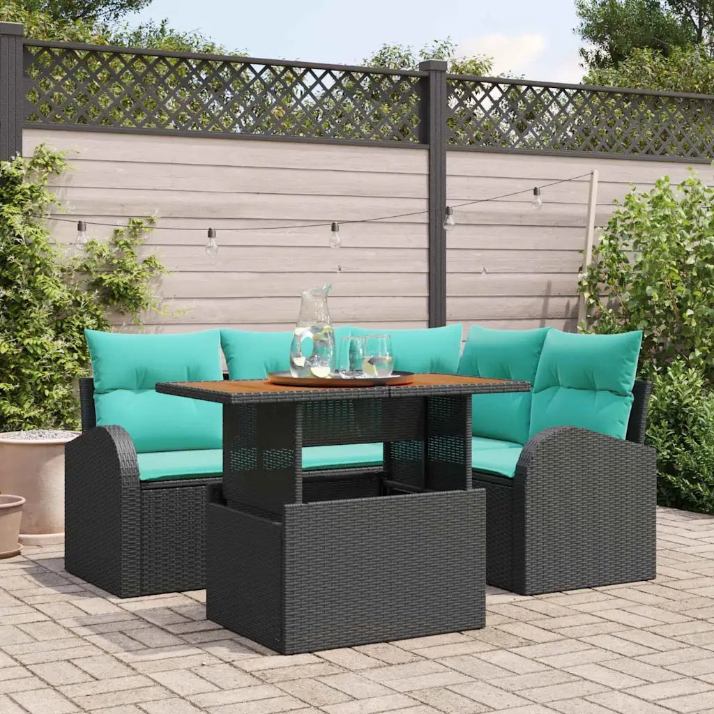 Set Divano da Giardino con archiviazione 5 pcs Nero Poly Rattan 3358321