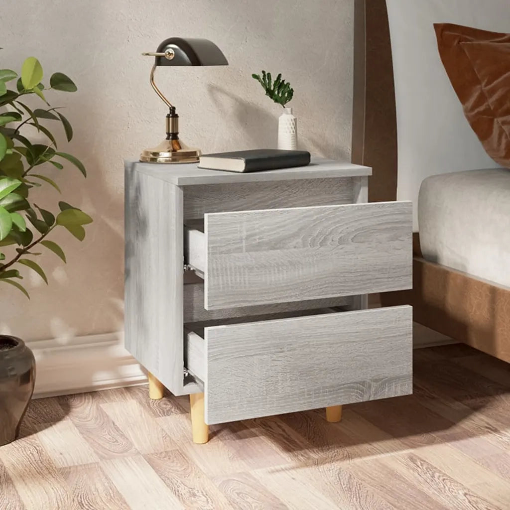Set di 2 Comodini | Armadio da Notte | Mobiletto da notte Gambe in Legno Massello Grigio Sonoma 40x30x50 cm