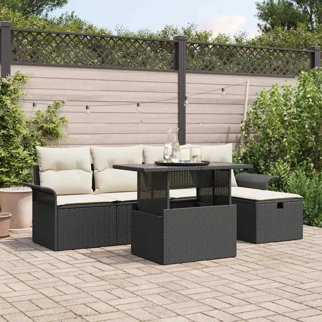 Set Divano da Giardino con cuscino 6 pcs Nero Poly Rattan 3359664