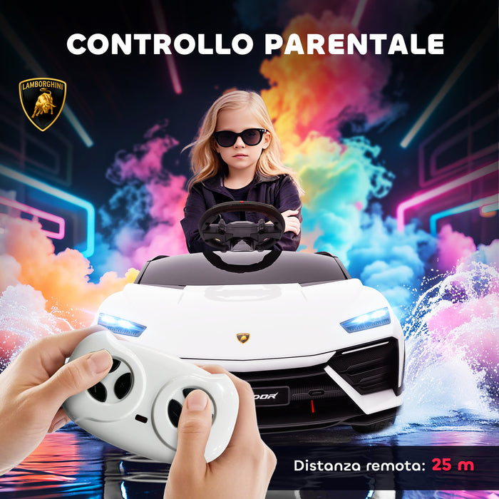 Macchina Elettrica per Bambini 101.5x49x43 cm Licenza Lamborghini 12V con Luci LED Clacson e Telecomando Bianca